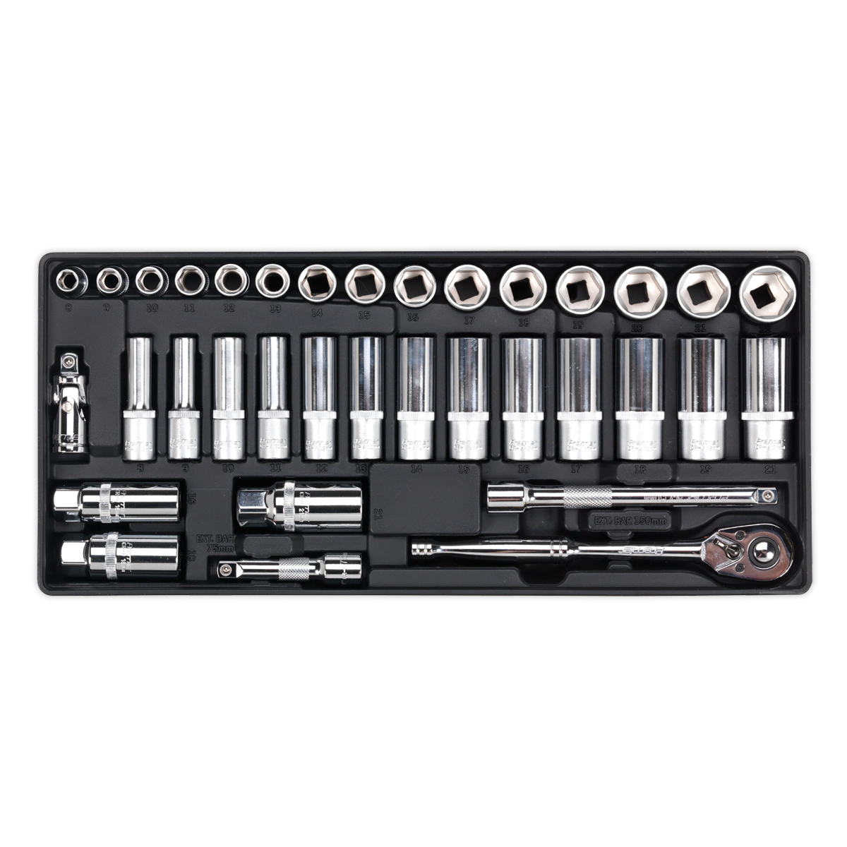 Sealey Tool Tray With Socket Set 35pc 3/8" Square Drive 176.5 x 397 x 55mm TBT20