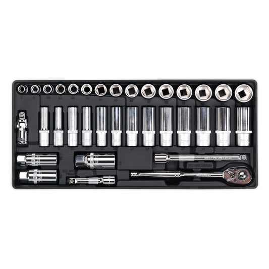 Sealey Tool Tray With Socket Set 35pc 3/8" Square Drive 176.5 x 397 x 55mm TBT20