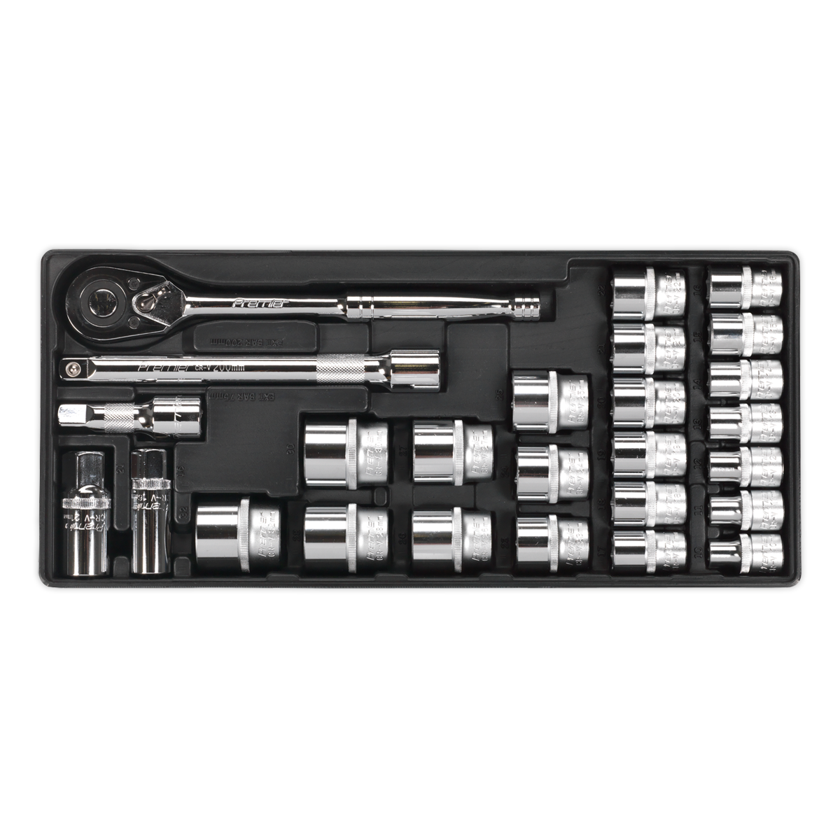 Sealey Tool Tray With Socket Set 26pc 1/2" Square Drive 176.5 x 397 x 55mm TBT21