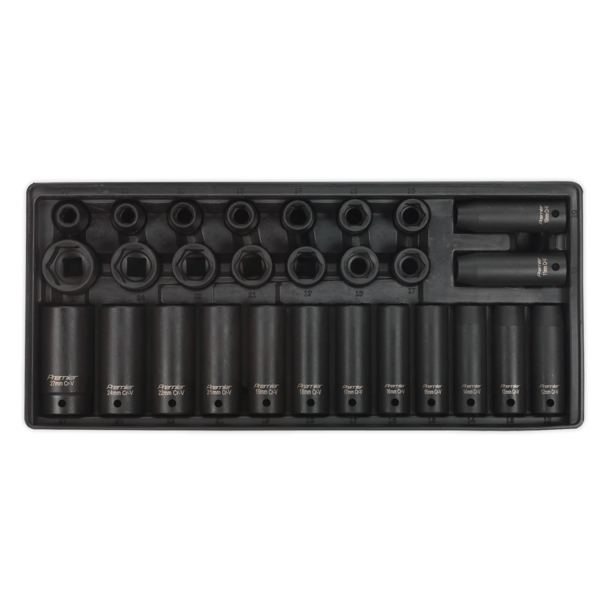Sealey Tool Tray With Impact Socket Set 28 Pcs 1/2" Square Drive - Metric TBT24