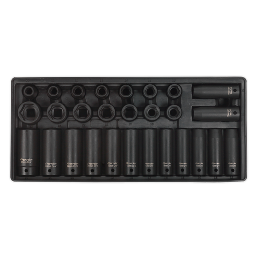 Sealey Tool Tray With Impact Socket Set 28 Pcs 1/2" Square Drive - Metric TBT24