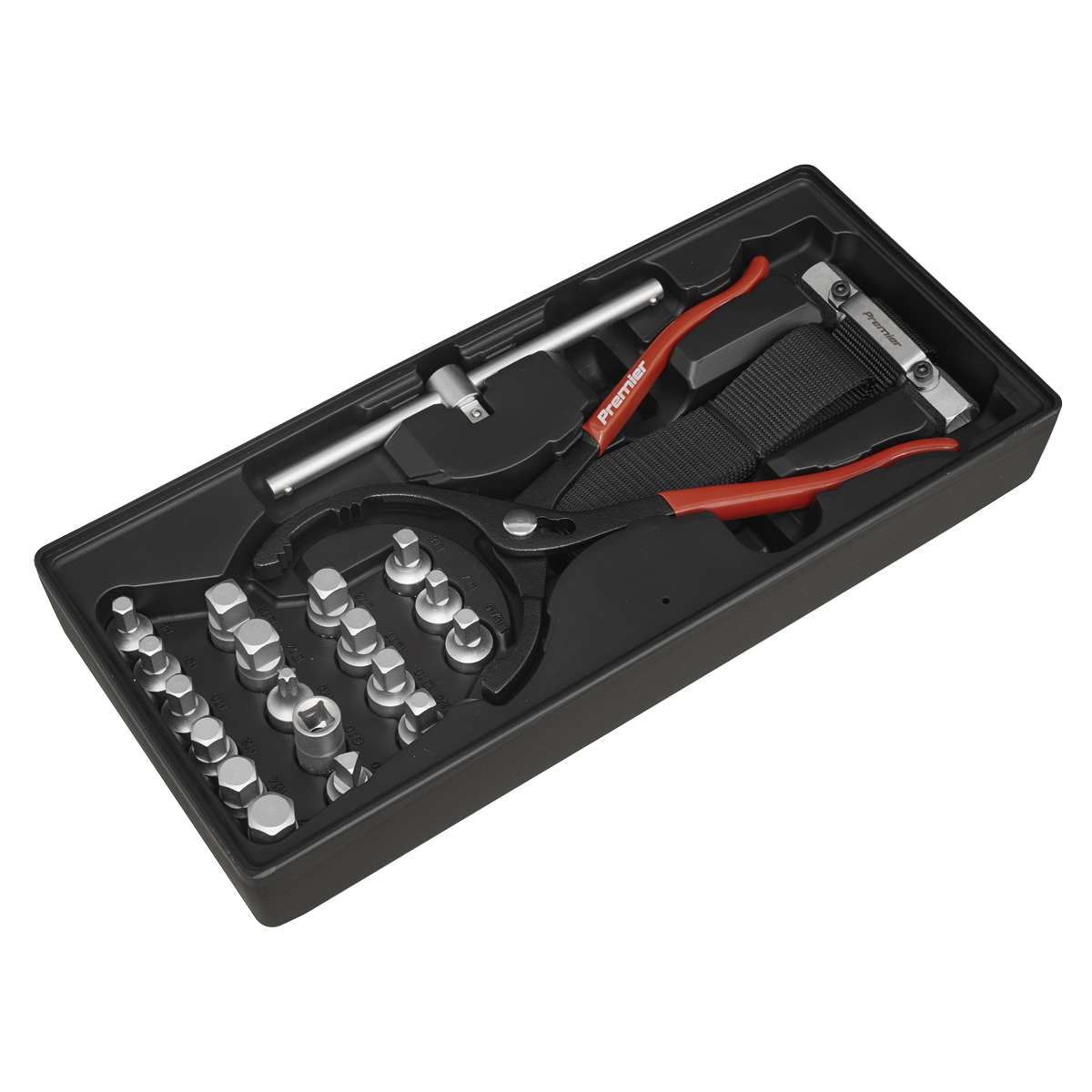 Sealey 21 Pieces Oil Filter Wrench Pliers & Drain Key Set With Tool Tray TBT28