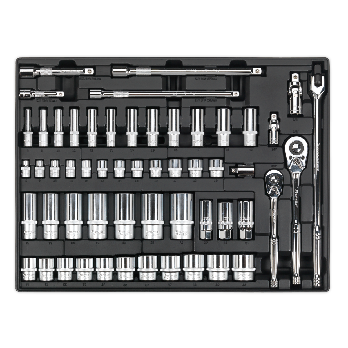 Sealey Tool Tray With Socket Set 55 Pieces 3/8" & 1/2" Square Drive TBT31