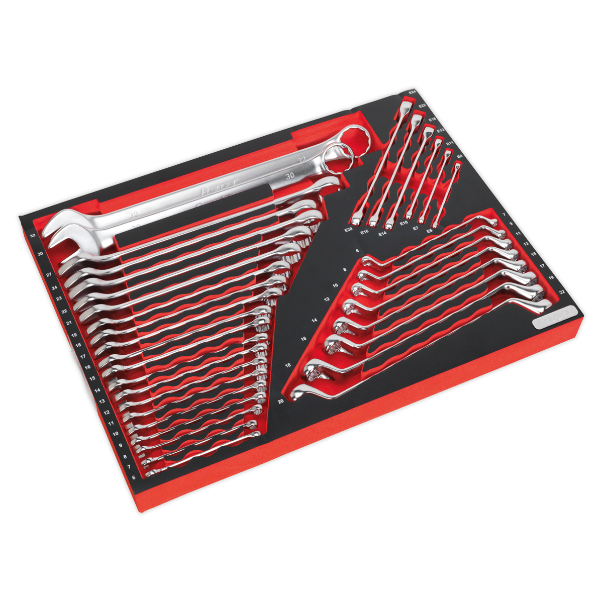 Sealey Tool Tray Storage With Spanner Set 530x397x55mm 35 Pieces Silver TBTP03