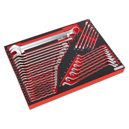 Sealey Tool Tray Storage With Spanner Set 530x397x55mm 35 Pieces Silver TBTP03