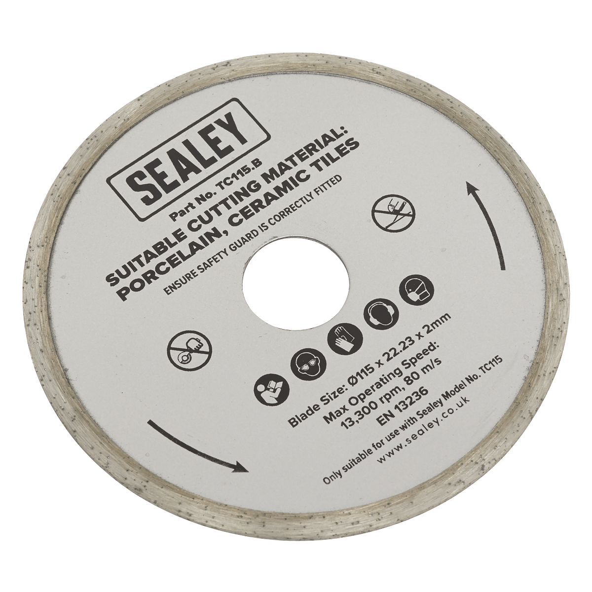 Sealey Blade Ø115 Bore Ø22.23mm 13300 RPM Maximum Speed EN 1336 TC115.B