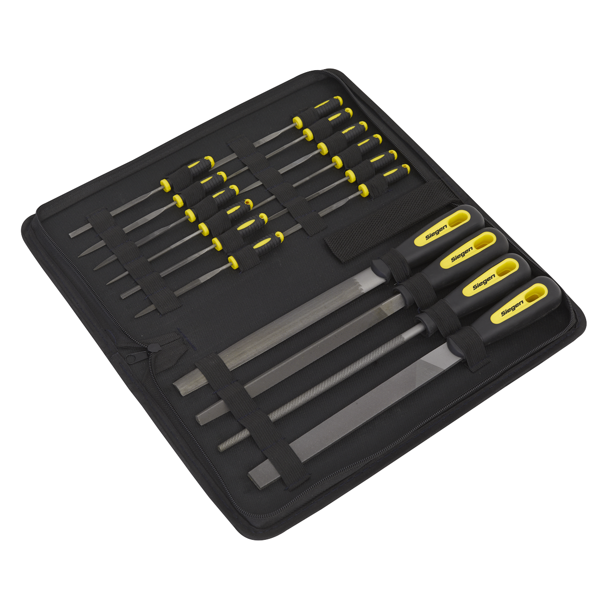 Sealey File Set 16 Pcs Engineers Coarse Needle Set Soft Grip + Carry Case S05781