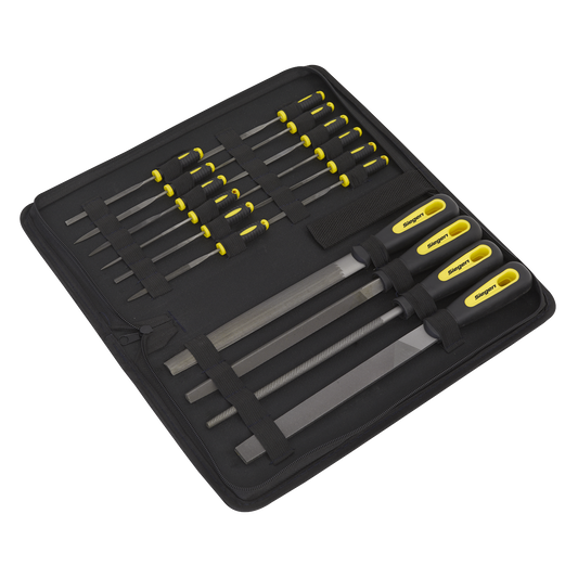 Sealey File Set 16 Pcs Engineers Coarse Needle Set Soft Grip + Carry Case S05781