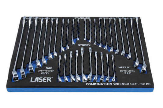 LASER 6795 Ring/Open Ended Spanner Set 1/4"-5/8"AF Spanner Chrome Vanadium Steel