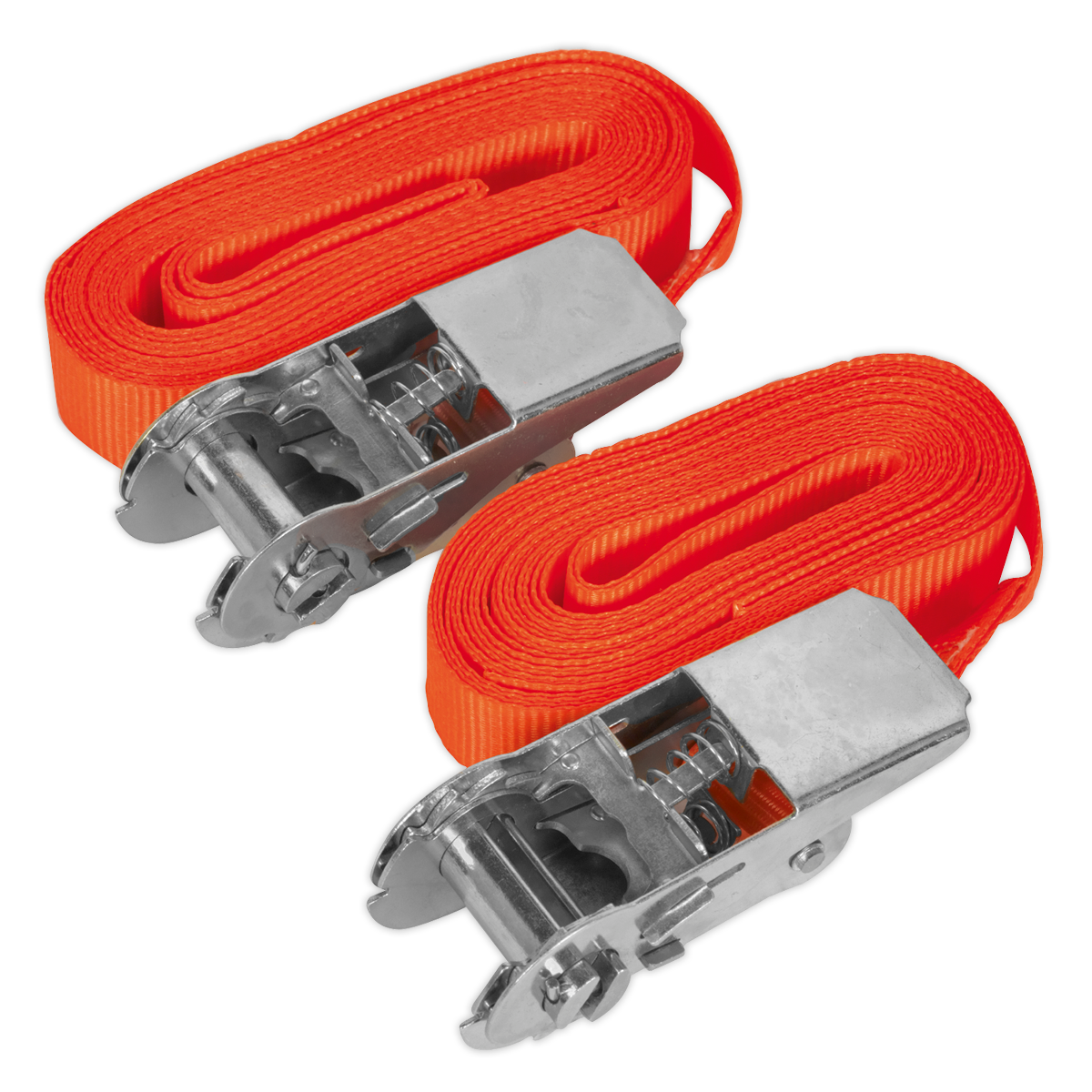 Sealey Self-Securing Ratchet Tie Down 25mm 4.5m 500kg - Orange Pair TD05045E
