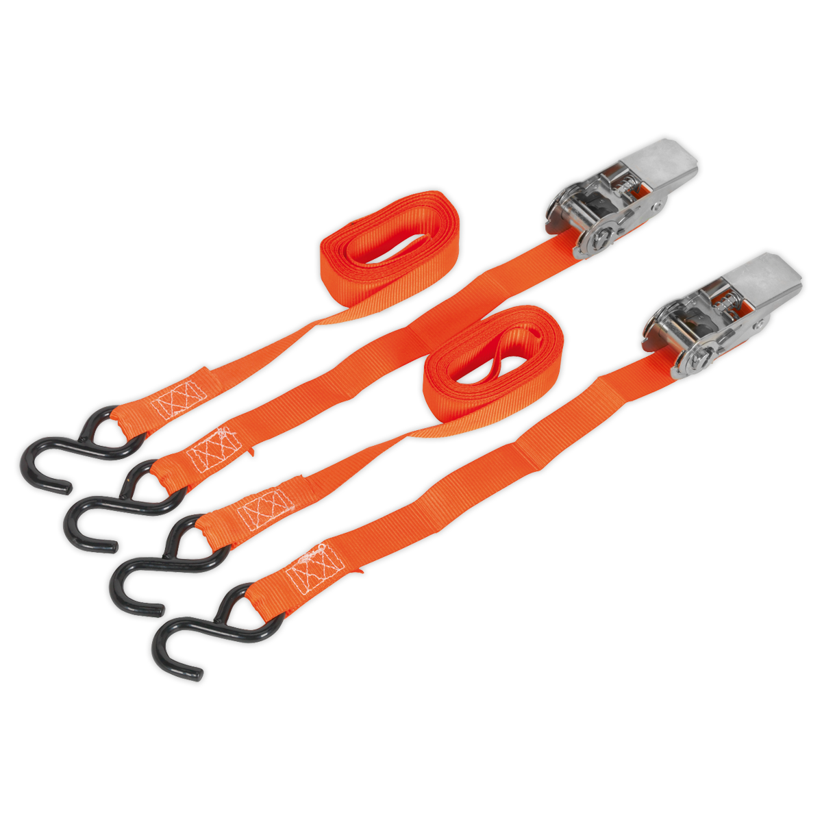 Sealey Ratchet Tie Down With S-Hooks 25mm x 4m Polyester Webbing 500kg TD0540S2