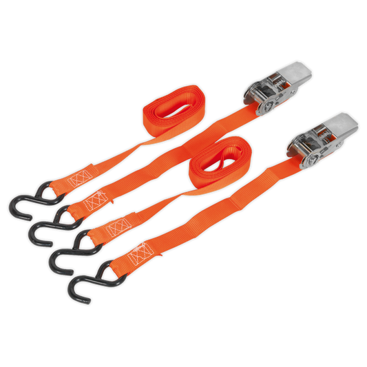 Sealey Ratchet Tie Down With S-Hooks 25mm x 4m Polyester Webbing 500kg TD0540S2