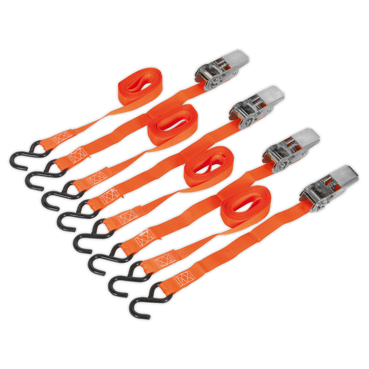 Sealey 25mm x 4m Polyester Webbing Ratchet Straps With S-Hooks 500kg TD0540S4