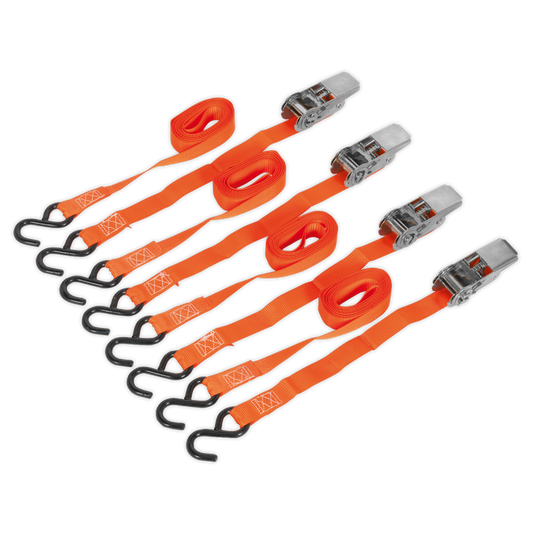 Sealey 25mm x 4m Polyester Webbing Ratchet Straps With S-Hooks 500kg TD0540S4