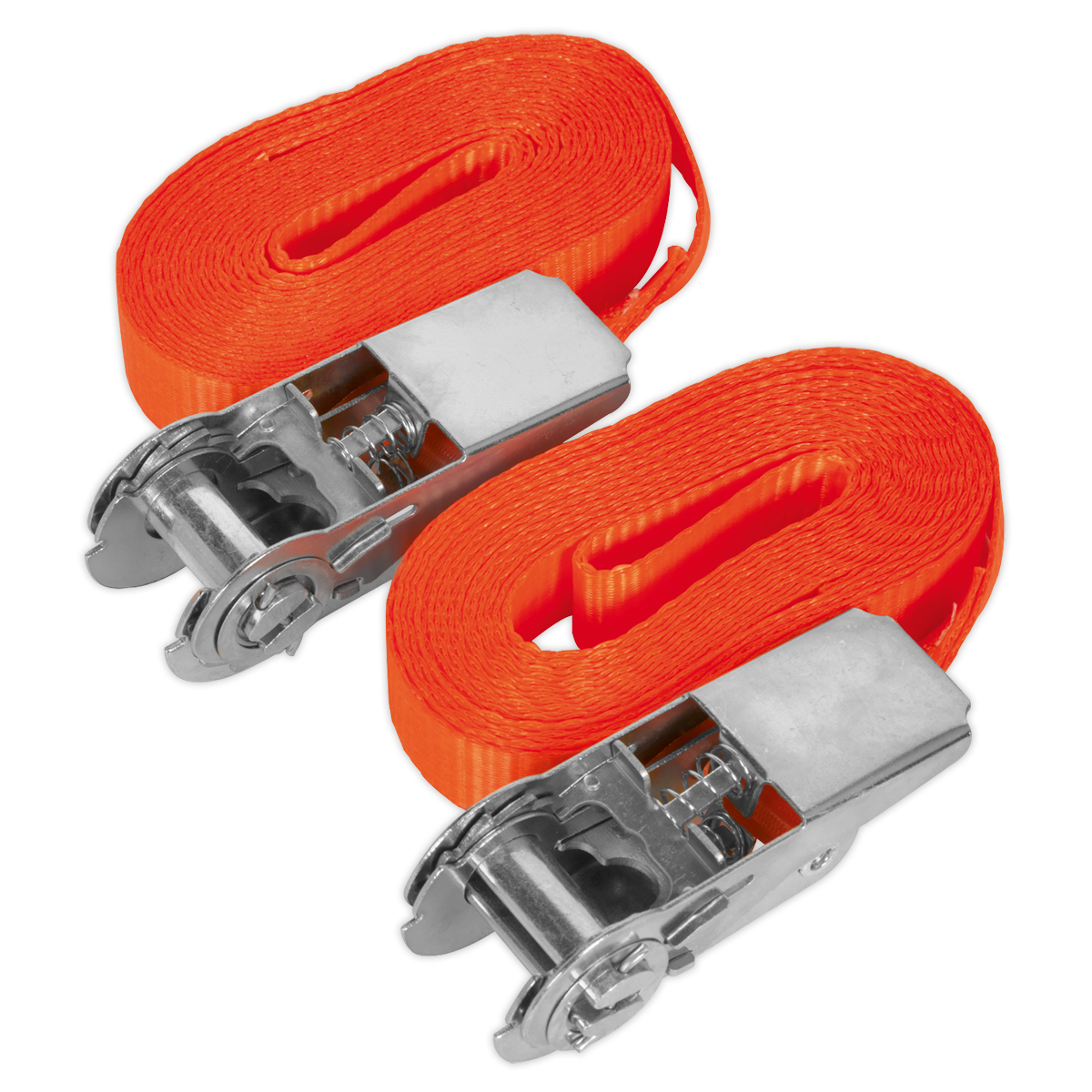 Sealey Self-Securing Ratchet Tie Down 25mm 4.5m 800kg - Orange Pair TD08045E