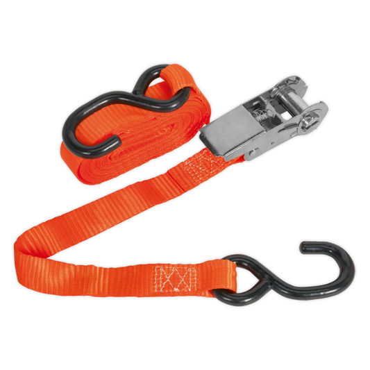 Sealey Ratchet Tie Down 25mm 4.5m Polyester Webbing S Hook 800kg TD0845S