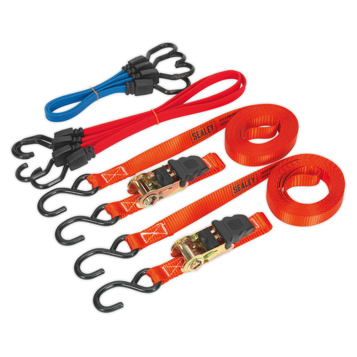 Sealey Ratchet Strap & Flat Bungee Cord Set Polyester Webbing 6 Pieces TD285SBD