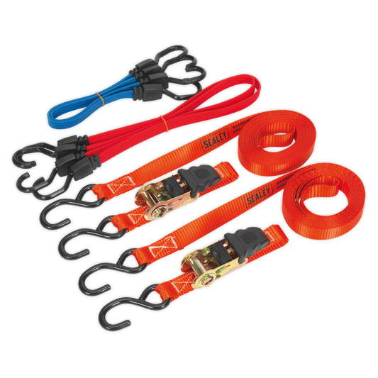 Sealey Ratchet Strap & Flat Bungee Cord Set Polyester Webbing 6 Pieces TD285SBD