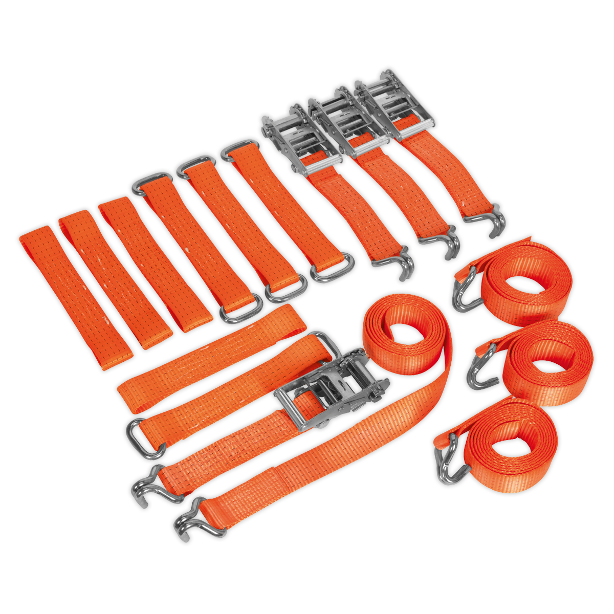Sealey 4pc Car Transporter Ratchet Strap Kit With Polyester Webbing TDRWKIT