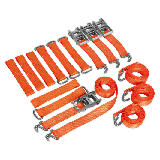 Sealey 4pc Car Transporter Ratchet Strap Kit With Polyester Webbing TDRWKIT