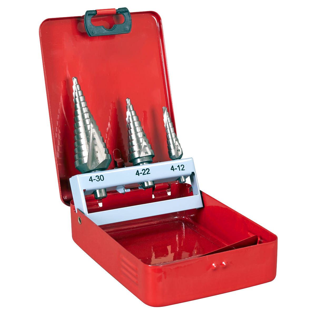 Sealey HSS M2 Spiral Flute Step Drill Bit Set 3p In Flip-Up Metal Case AK4743