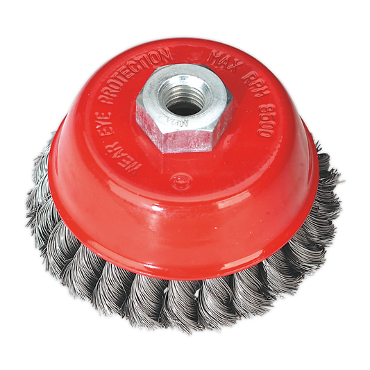 Sealey Twist Knot Cup Brush For Power Tools 100mm M14 x 2mm - Red TKCB100