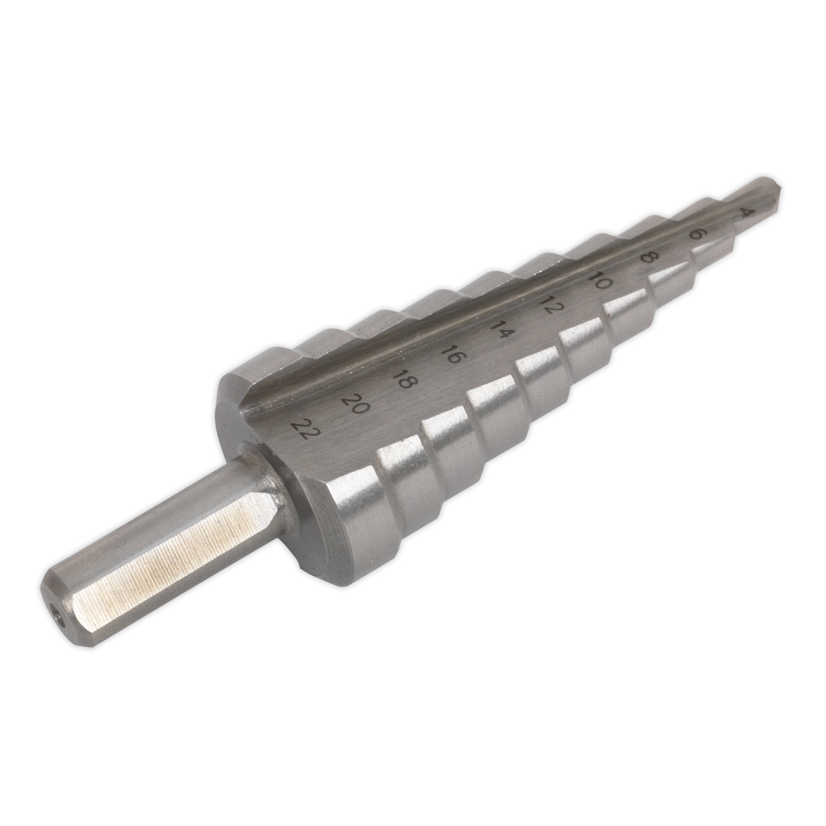 Sealey 4-22mm Double Flute HSS 4341 Step Drill Bit in Storage Case AK4744