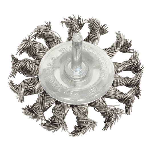 Sealey Twist Knot Wire Flat Brush 75mm With 6mm Shaft Stainless Steel TKFBS75