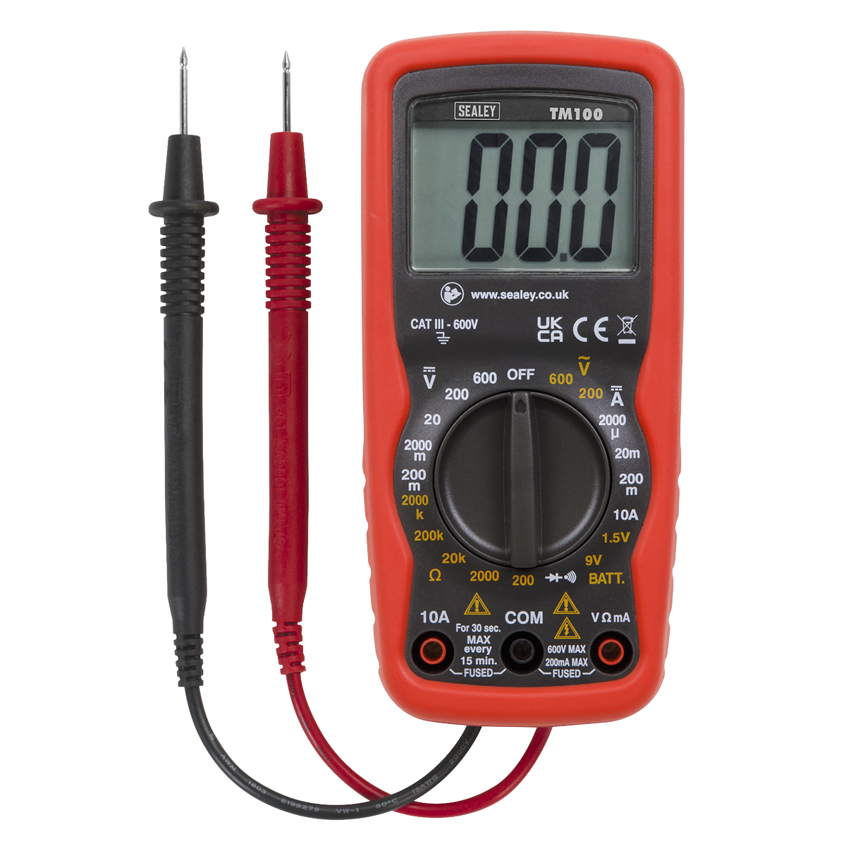 Sealey Professional Digital Multimeter With Soft Grip Case - 6 Function TM100