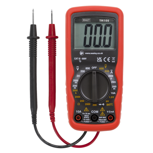 Sealey Professional Digital Multimeter With Soft Grip Case - 6 Function TM100