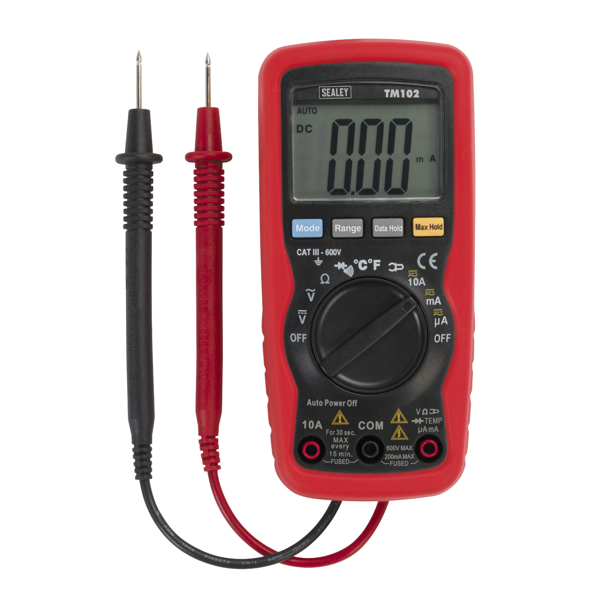 Sealey Professional Auto Ranging Digital Multimeter - 8 Function Red TM102