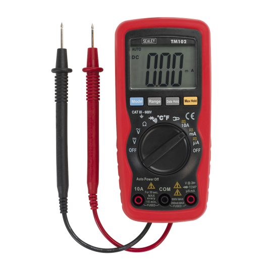 Sealey Professional Auto Ranging Digital Multimeter - 8 Function Red TM102