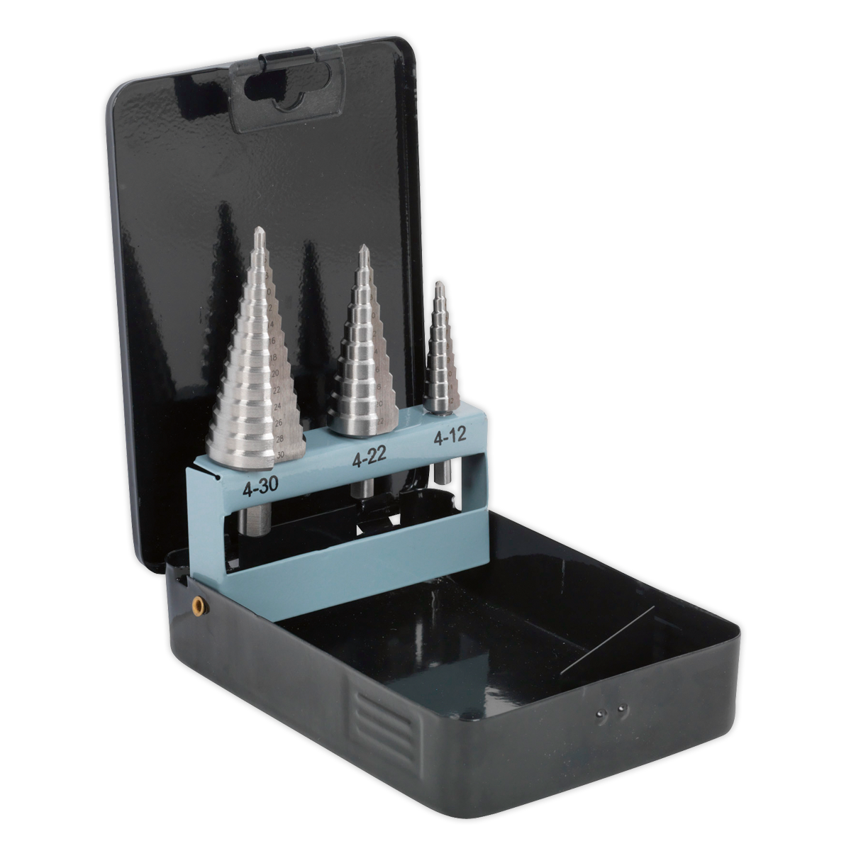 Sealey HSS 4341 Step Drill Bit Set 3 Pieces Double Straight Flutes AK4746