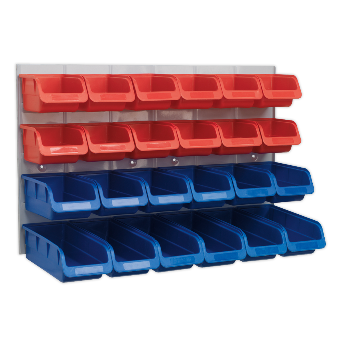 Sealey Bin & Heavy Duty Steel Back Panel Combination 24 Bins - Red/Blue TPS132