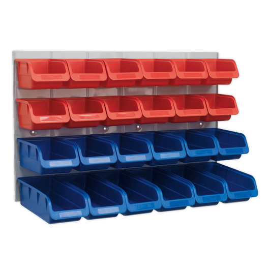 Sealey Bin & Heavy Duty Steel Back Panel Combination 24 Bins - Red/Blue TPS132