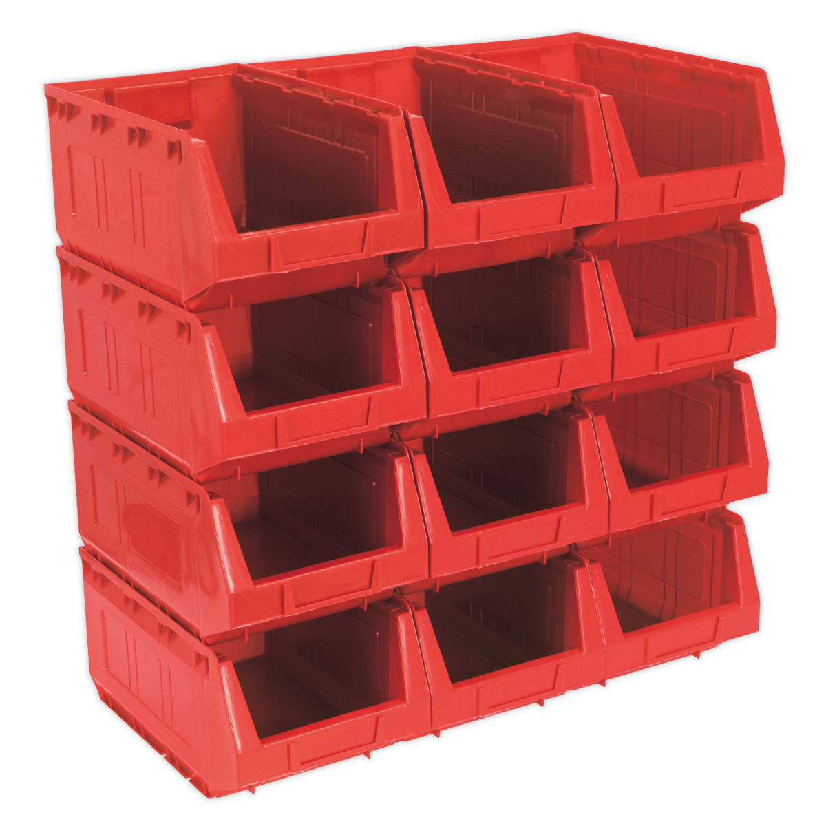 Sealey Plastic Storage Bin Box Shockproof 209 x 356 x 164mm - Red 12pk TPS412R