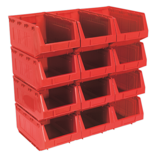 Sealey Plastic Storage Bin Box Shockproof 209 x 356 x 164mm - Red 12pk TPS412R