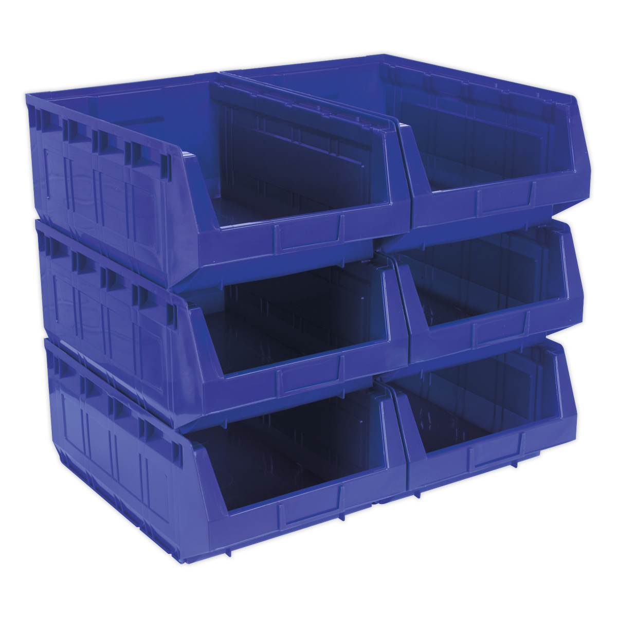 Sealey Plastic Storage Bin Box Shockproof 310x500x190mm - Blue Pack of 6 TPS56B