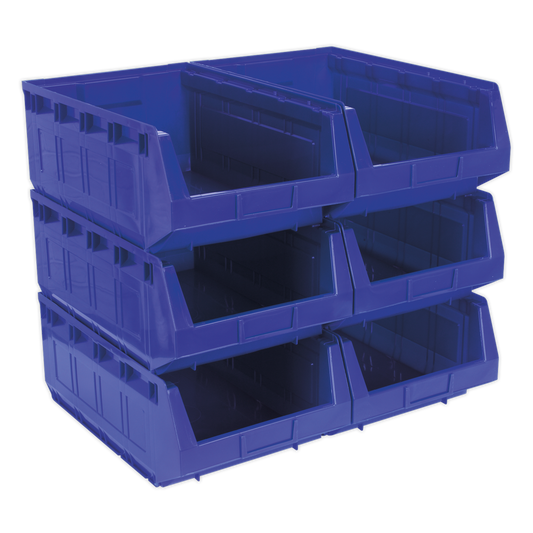Sealey Plastic Storage Bin Box Shockproof 310x500x190mm - Blue Pack of 6 TPS56B