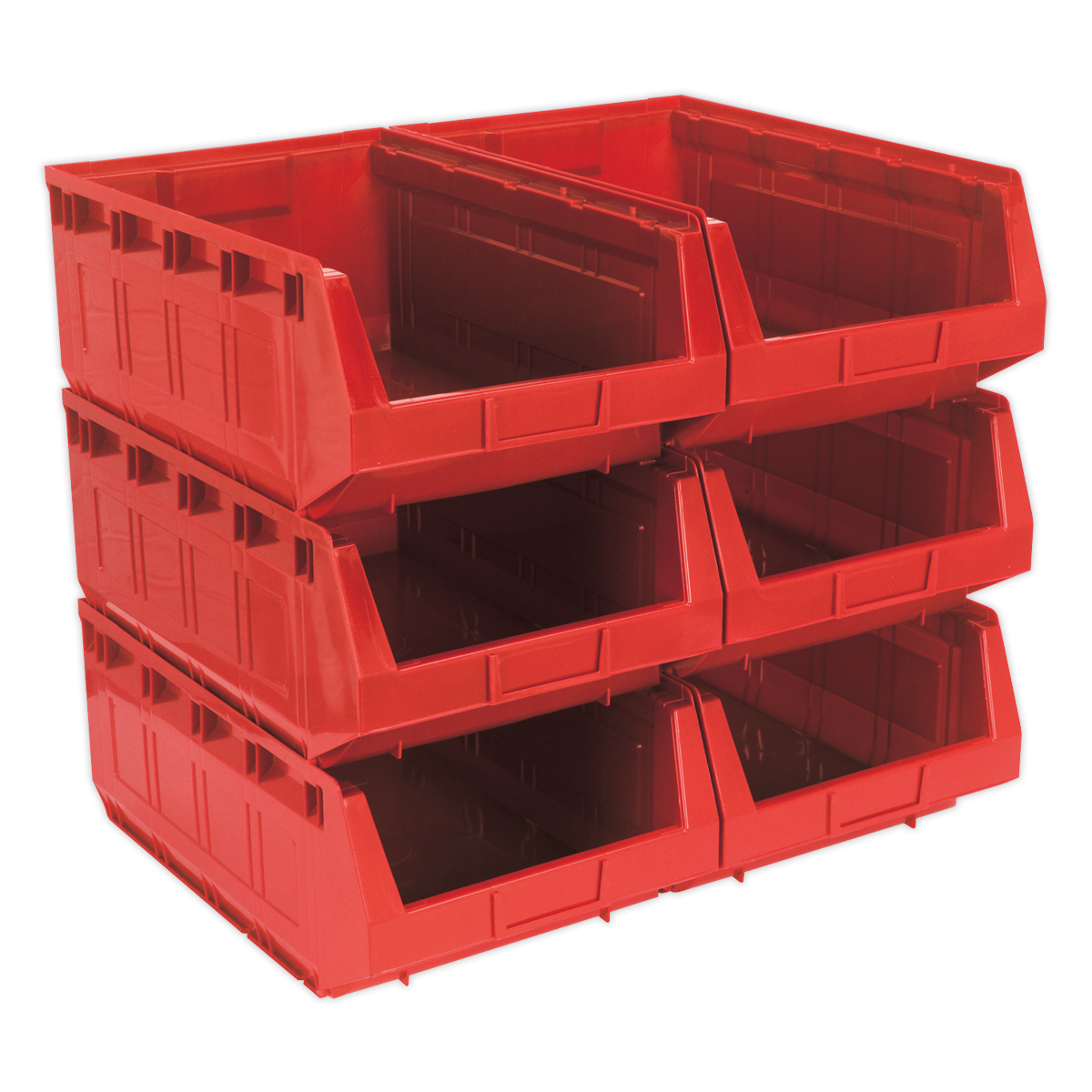 Sealey Plastic Storage Bin Box Shockproof 310x500x190mm - Red Pack of 6 TPS56R