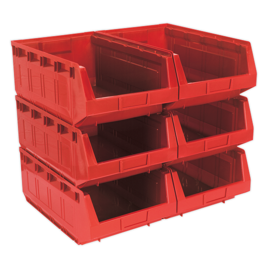 Sealey Plastic Storage Bin Box Shockproof 310x500x190mm - Red Pack of 6 TPS56R