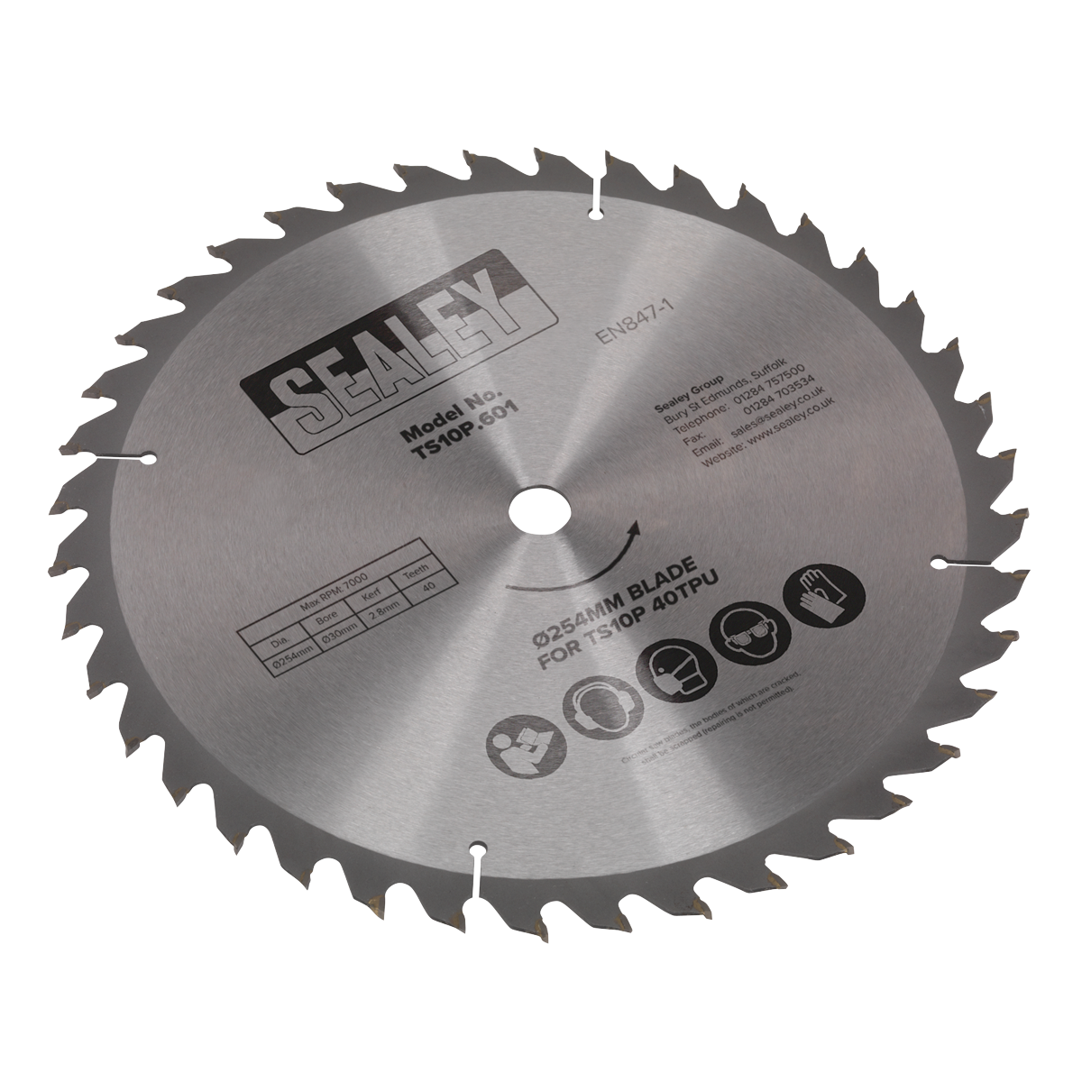 Sealey Blade For TS10P Table Saw 254mm x 2.8mm Ø30mm Bore 40 TPU TS10P.601