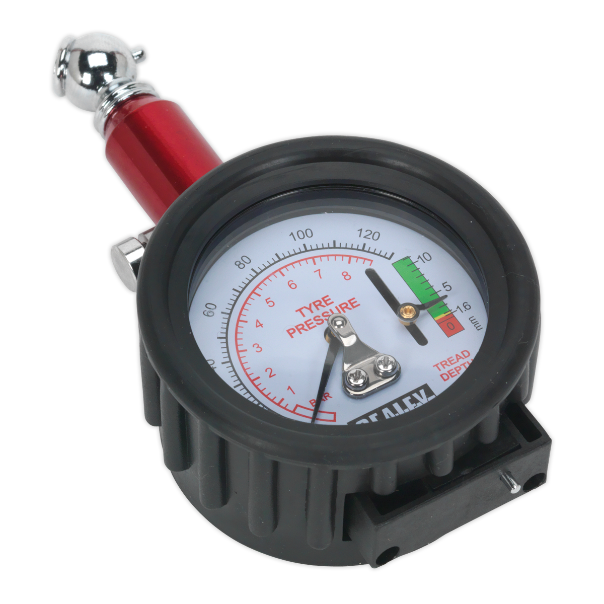 Sealey Tyre Pressure Gauge With Tyre Tread Depth Gauge 45° Angle Chuck TSTPDG01