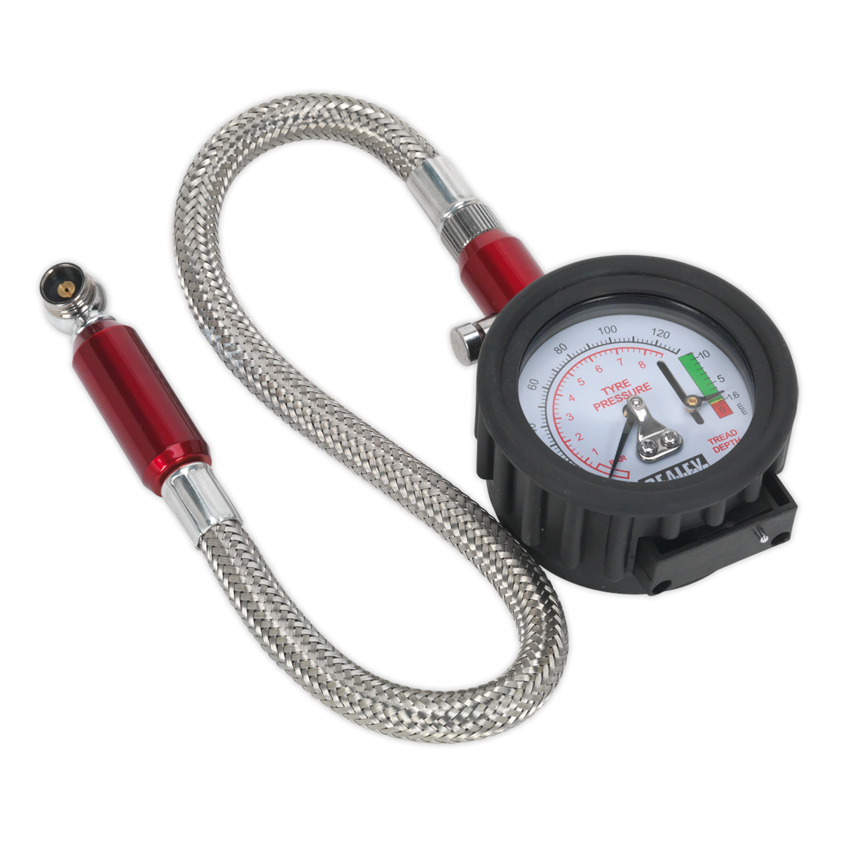 Sealey Tyre Pressure Gauge With Tyre Tread Depth Gauge - Flexi Hose TSTPDG02
