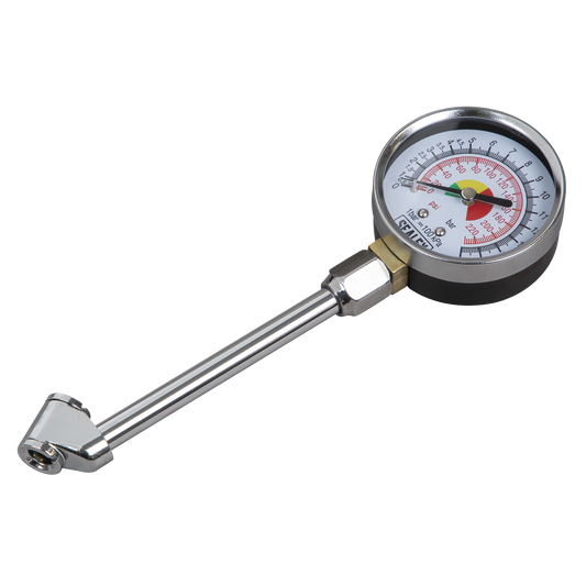 Sealey Twin Connector Dial Type Tyre Pressure Gauge 0-220PSI 120mm TSTPG34