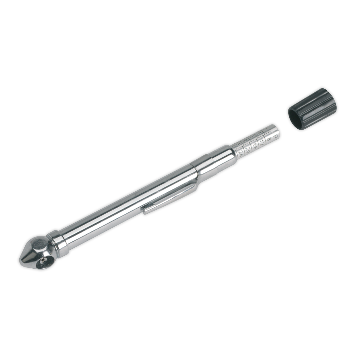 Sealey Tyre Pressure Gauge With Pocket Clip 6-50psi Chromed Steel Body TSTPG9