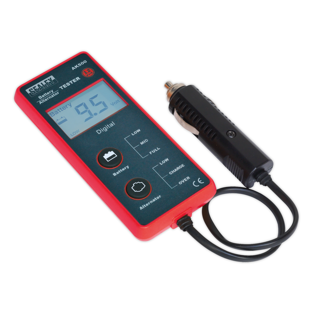 Sealey Battery & Alternator Tester 12V With LCD Screen - Red/Black AK500