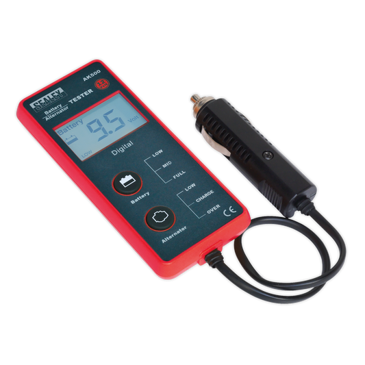Sealey Battery & Alternator Tester 12V With LCD Screen - Red/Black AK500