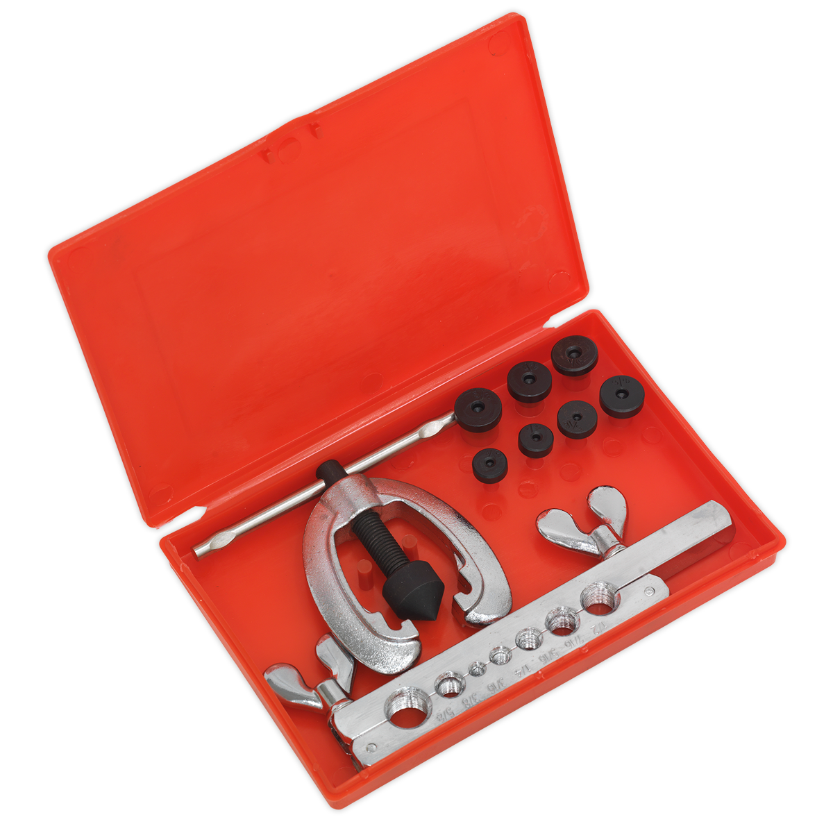 Sealey Pipe Flaring Kit With 2-Piece Screw-Type 45° Flare Press 9 Pieces AK505