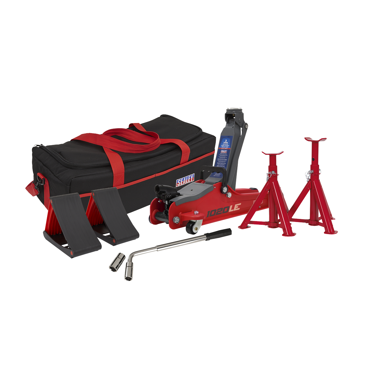 Sealey 2 Tonne Low Entry Short Chassis Trolley Jack Red Set 1020LEBAGCOMBO